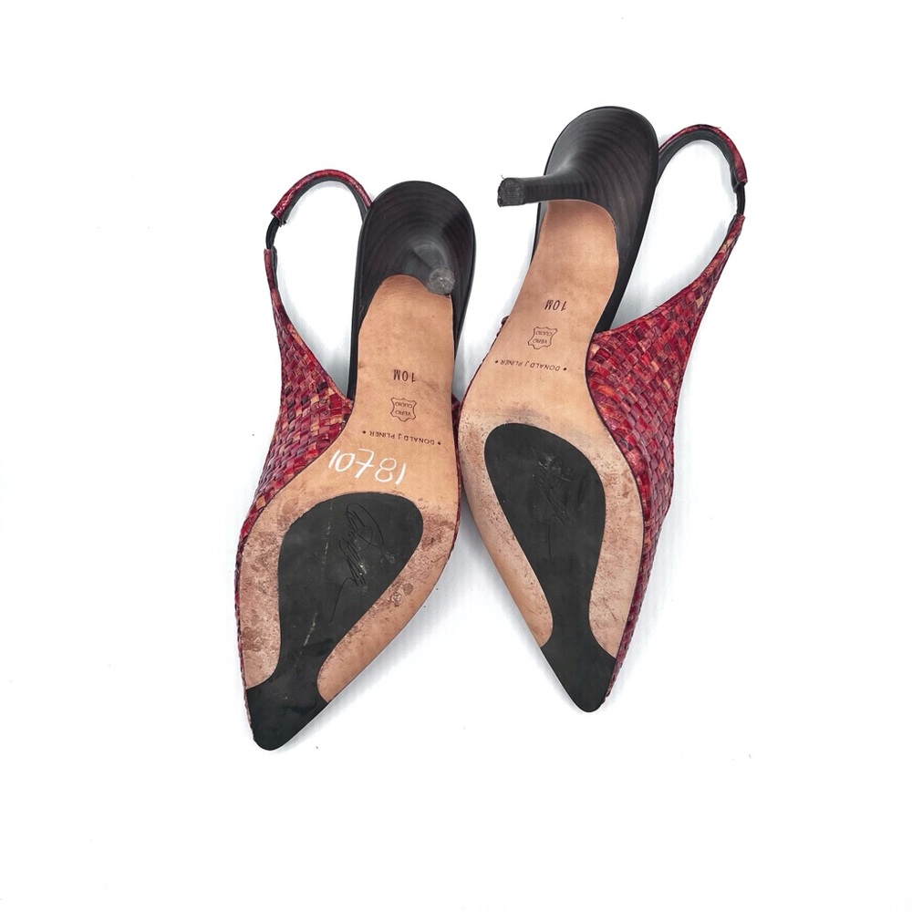 Donald J. Pliner Cain Red Beige woven Leather Sling Back Heeled Shoes 7.5M - Picture 8 of 9